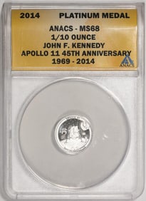 227) 2014 Proof 1/10 oz Platinum JFK Apollo 11 Anniversary Medal ANACS MS68