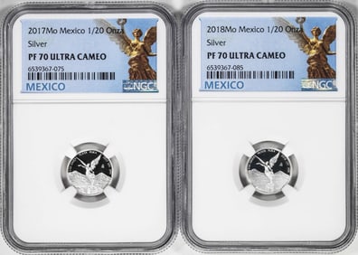 228) Lot of 2017-2018-Mo Mexico Proof 1/20 oz Silver Libertad Coins NGC PF70 Ultra Cameo