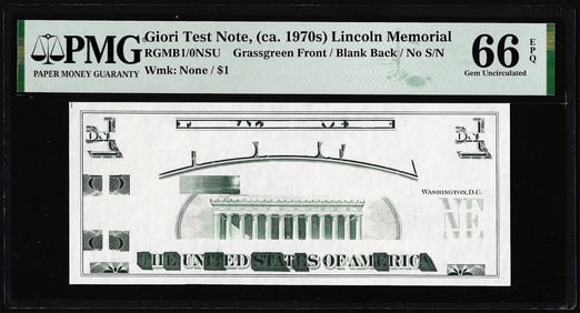 232) Circa 1970's Lincoln Memorial Giori Test Note PMG Gem Uncirculated 66EPQ