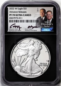 237) 2022-W $1 Proof American Silver Eagle Coin NGC PF70 Ultra Cameo Moy & Ryder Signed