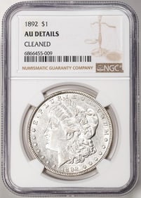 246) 1892 $1 Morgan Silver Dollar Coin NGC AU Details Cleaned