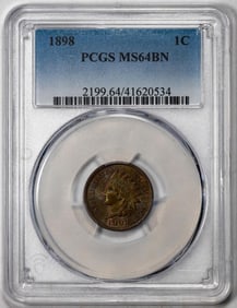 252) 1898 Indian Cent Coin PCGS MS64BN