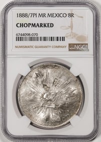 264) 1888/7PI MR Mexico 8 Reales Silver Coin NGC Chopmarked