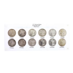 265) 1921 $1 Morgan Silver Dollars Around the Clock Clip Error Coins