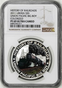 267) 2011 Liberia $5 History of Railroads Union Pacific Big Boy Coin NGC PF69 Ultra Cameo