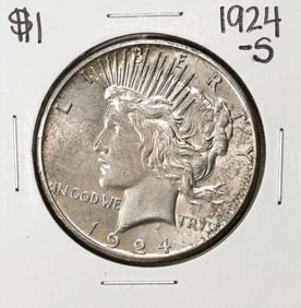 274) 1924-S $1 Peace Silver Dollar Coin