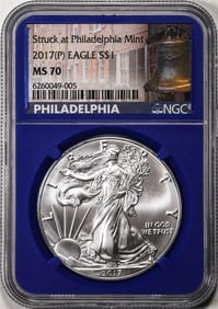 277) 2017(P) $1 American Silver Eagle Coin NGC MS70 Struck at Philadelphia