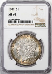 280) 1881 $1 Morgan Silver Dollar Coin NGC MS63 Nice Toning