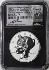 288) 2023 Proof 1921 Weinman Peace Silver Dollar Ultra High Relief NGC Reverse PF70 FDOI