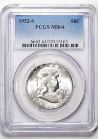 300) 1952-S Franklin Half Dollar Coin PCGS MS64