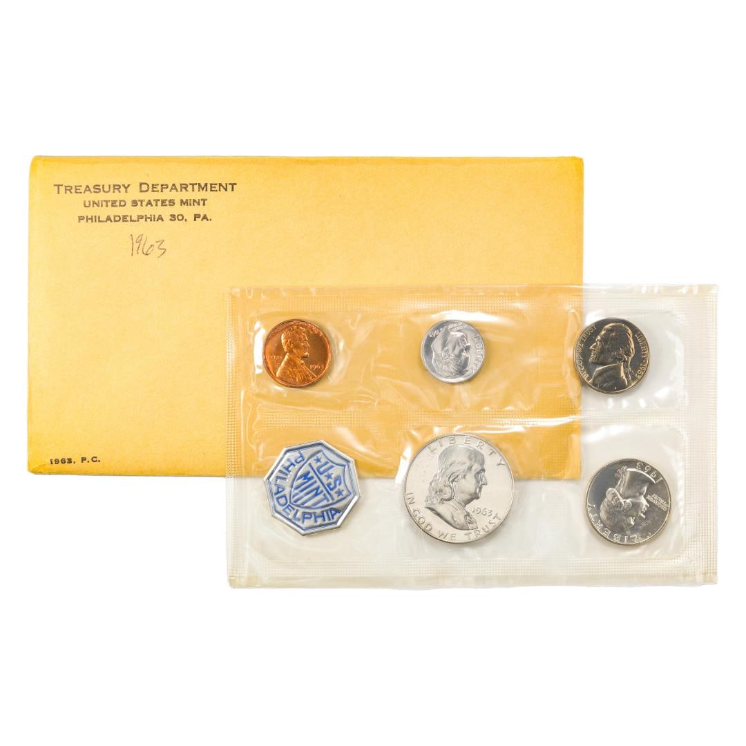306) 1963 (5) Coin Proof Set in Envelope: One 1963 (5) Coin Proof Set in Envelope.