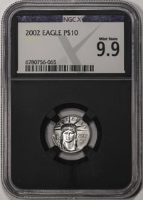 314) 2002 $10 Platinum American Eagle Coin NGCX Mint State 9.9
