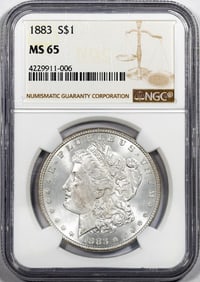316) 1883 $1 Morgan Silver Dollar Coin NGC MS65
