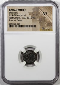 319) Roman Empire 337-340 c.AD Theodora AE4 Bi Nummus Ancient Coin NGC VF