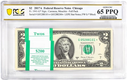 320) Pack of 2017A $2 Federal Reserve STAR Notes Chicago Fr.1941-G* PCGS Gem UNC 65PPQ