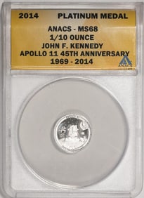 321) 2014 Proof 1/10 oz Platinum JFK Apollo 11 Anniversary Medal ANACS MS68
