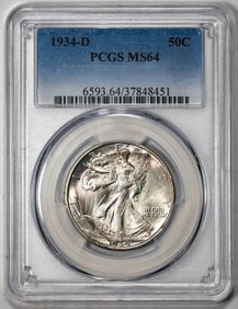 324) 1934-D Walking Liberty Half Dollar Coin PCGS MS64