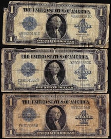 329) Lot of (3) 1923 $1 Silver Certificate Notes