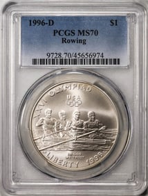 333) 1996-D $1 Olympics Rowing Commemorative Silver Dollar Coin PCGS MS70