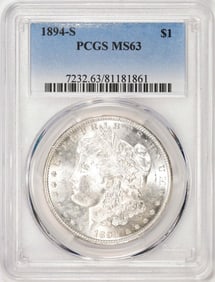 345) 1894-S $1 Morgan Silver Dollar Coin PCGS MS63