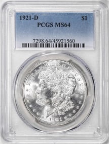 346) 1921-D $1 Morgan Silver Dollar Coin PCGS MS64