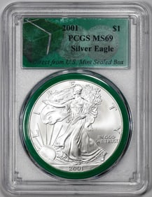 348) 2001 $1 American Silver Eagle Coin PCGS MS69 Direct From U.S. Mint Sealed Box