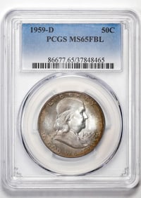 360) 1959-D Franklin Half Dollar Coin PCGS MS65FBL Great Toning