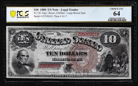 361) 1880 $10 'Jackass' Legal Tender Note Fr.101 PCGS Choice Uncirculated 64