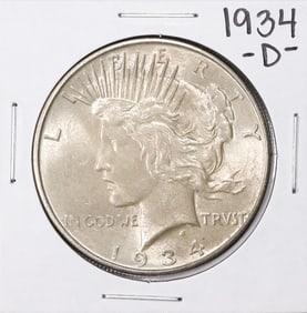 366) 1934-D $1 Peace Silver Dollar Coin