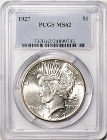369) 1927 $1 Peace Silver Dollar Coin PCGS MS62