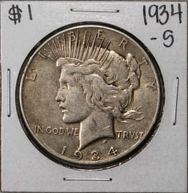 388) 1934-S $1 Peace Silver Dollar Coin