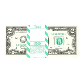 389) Pack of (100) Consecutive 2017A $2 Federal Reserve STAR Notes San Francisco