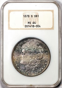 393) 1878-S $1 Morgan Silver Dollar Coin NGC MS64 Great Toning Old Fatty Holder
