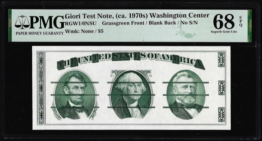 398) Circa 1970's Washington Center Giori Test Note PMG Superb Gem Uncirculated 68EPQ