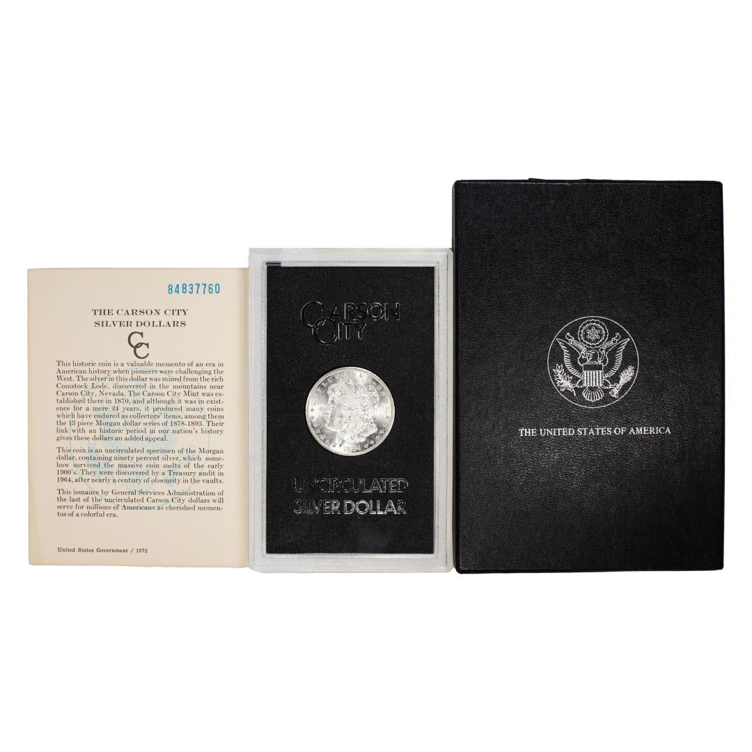 402) 1884-CC $1 Morgan Silver Dollar Coin GSA Hoard Uncirculated w/Box & COA: One 1884-CC $1 Morgan Silver Dollar Coin GSA Hoard Uncirculated w/Box & COA.