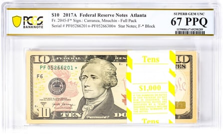404) Pack of 2017A $10 Federal Reserve STAR Notes ATL Fr.2045-F* PCGS Superb Gem UNC 67PPQ