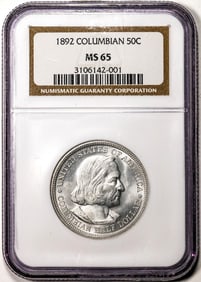 415) 1892 Columbian Commemorative Half Dollar Coin NGC MS65 Blast White!