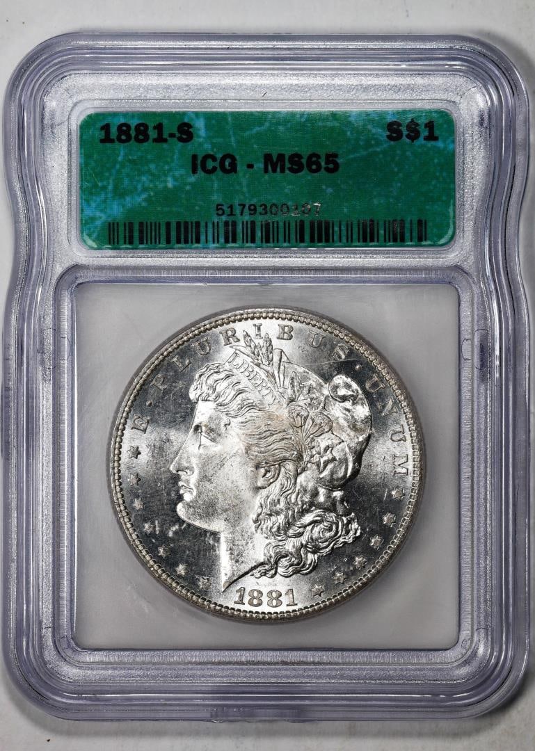 425) 1881-S $1 Morgan Silver Dollar Coin ICG MS65: One 1881-S $1 Morgan Silver Dollar Coin ICG MS65. ICG Certified.