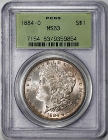438) 1884-O $1 Morgan Silver Dollar Coin PCGS MS63 Old Green Holder