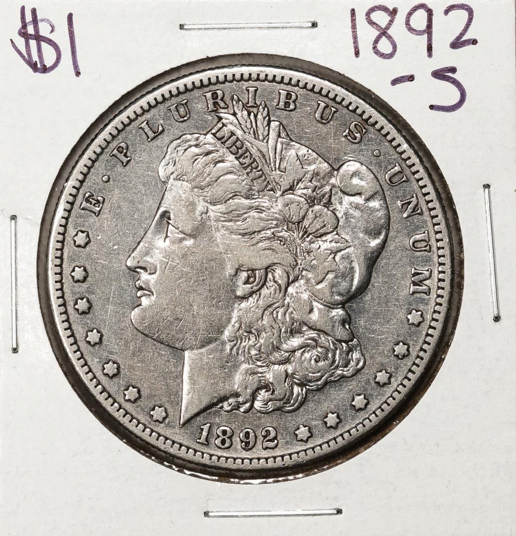 441) 1892-S $1 Morgan Silver Dollar Coin: One 1892-S $1 Morgan Silver Dollar Coin.