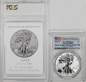 445) 2019-S Enhanced Reverse Proof $1 American Silver Eagle Coin PCGS PR69 Baltimore FS