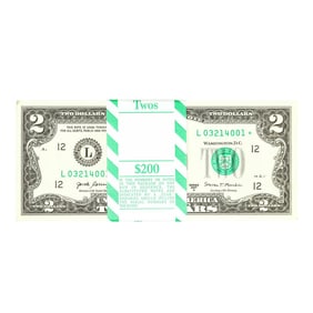 449) Pack of (100) Consecutive 2017A $2 Federal Reserve STAR Notes San Francisco