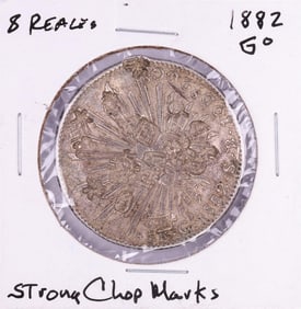 459) 1882-Go 8 Reales Mexican Silver Coin Strong Chop Marks