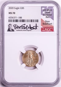 471) 2020 $5 American Gold Eagle Coin NGC MS70 Early Releases Don Everhart Signature
