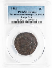 473) 1812 Classic Head Large Cent Coin PCGS Genuine Environmental Damage XF Detail