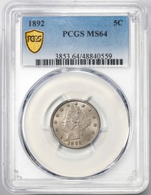 479) 1892 Liberty V Nickel Coin PCGS MS64