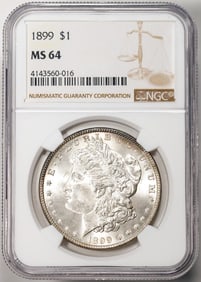 488) 1899 $1 Morgan Silver Dollar Coin NGC MS64