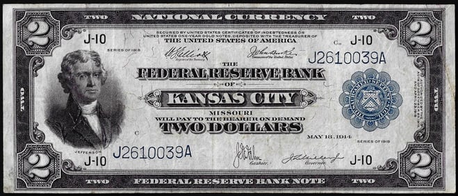 489) 1918 $2 Battleship Federal Reserve Note Kansas City