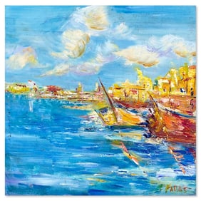 498) Elliot Fallas "Two Boats" Original Oil on Canvas