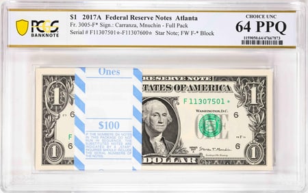 501) Pack 2017A $1 Federal Reserve STAR Notes Atlanta Fr.3005-F* PCGS Choice Unc 64PPQ